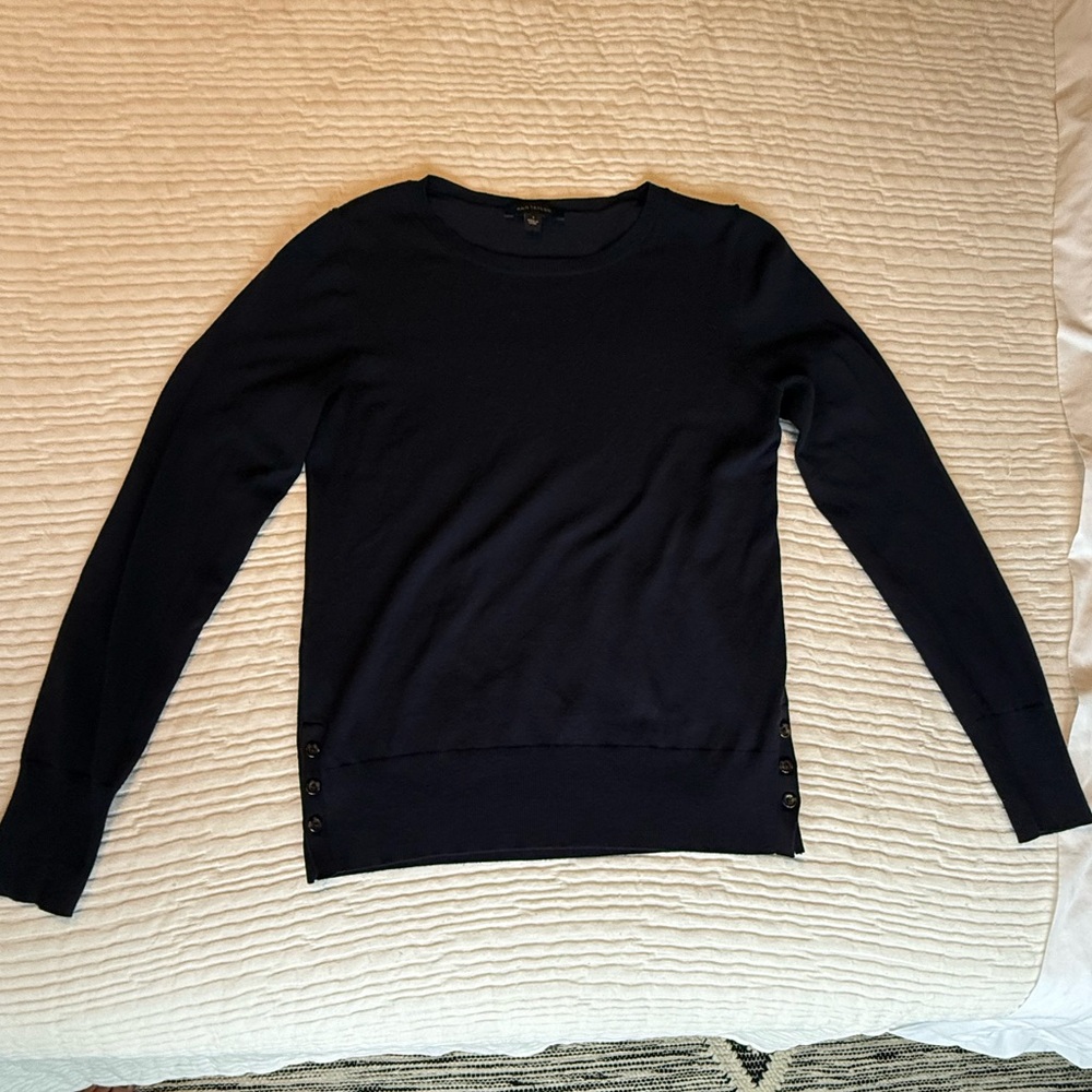 Women’s Ann Taylor Lightweight Navy Sweater with Button Detail